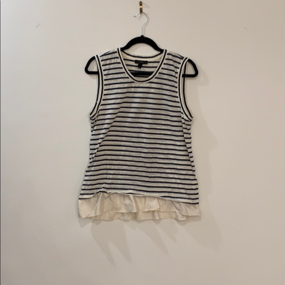 J crew striped top with ruffle detail